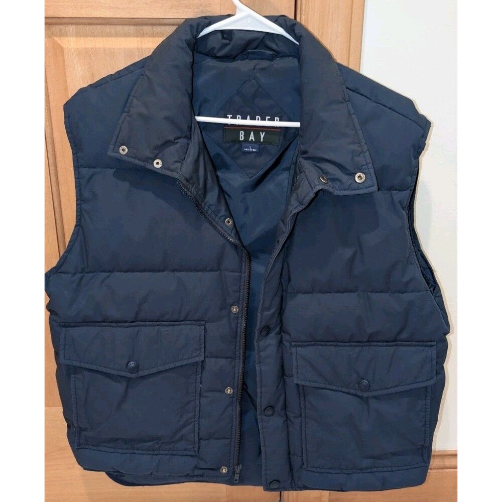 Trader Bay Mens M Navy Down Puffer Vest Full Zipped And Pockets
